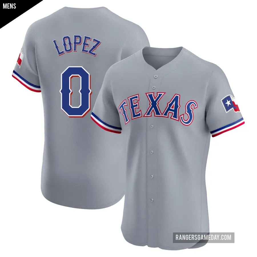 Men's Texas Rangers ＃0 Leandro Lopez Elite Gray Road Jersey
