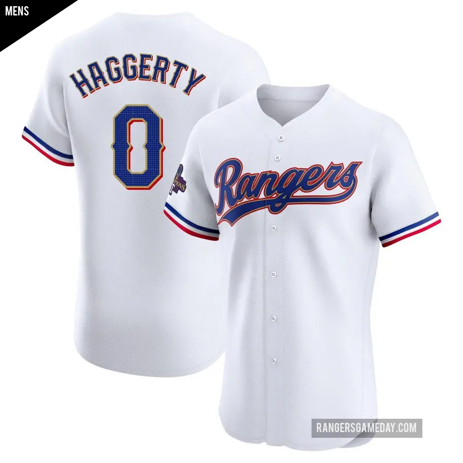 Men's Texas Rangers ＃0 Sam Haggerty Elite Gold White 2024 Collection Jersey