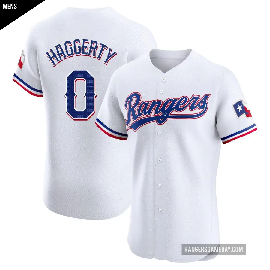Men's Texas Rangers ＃0 Sam Haggerty Elite White Home Jersey