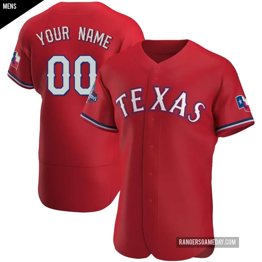 Men's Texas Rangers ＃00 Custom Authentic Red Alternate 2023 World Series Champions Jersey