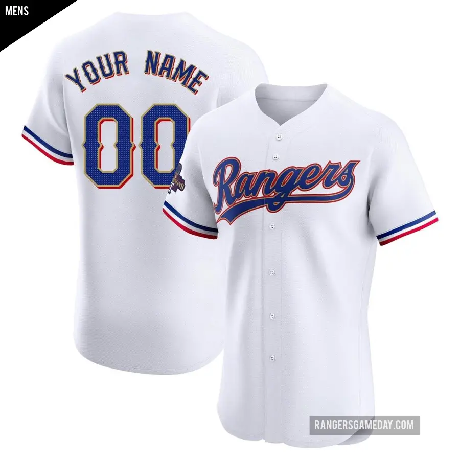 Men's Texas Rangers ＃00 Custom Elite Gold White 2024 Collection Jersey