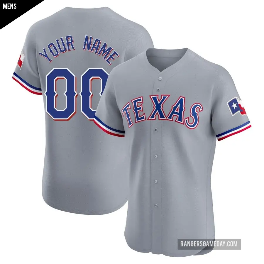 Men's Texas Rangers ＃00 Custom Elite Gray Road Jersey