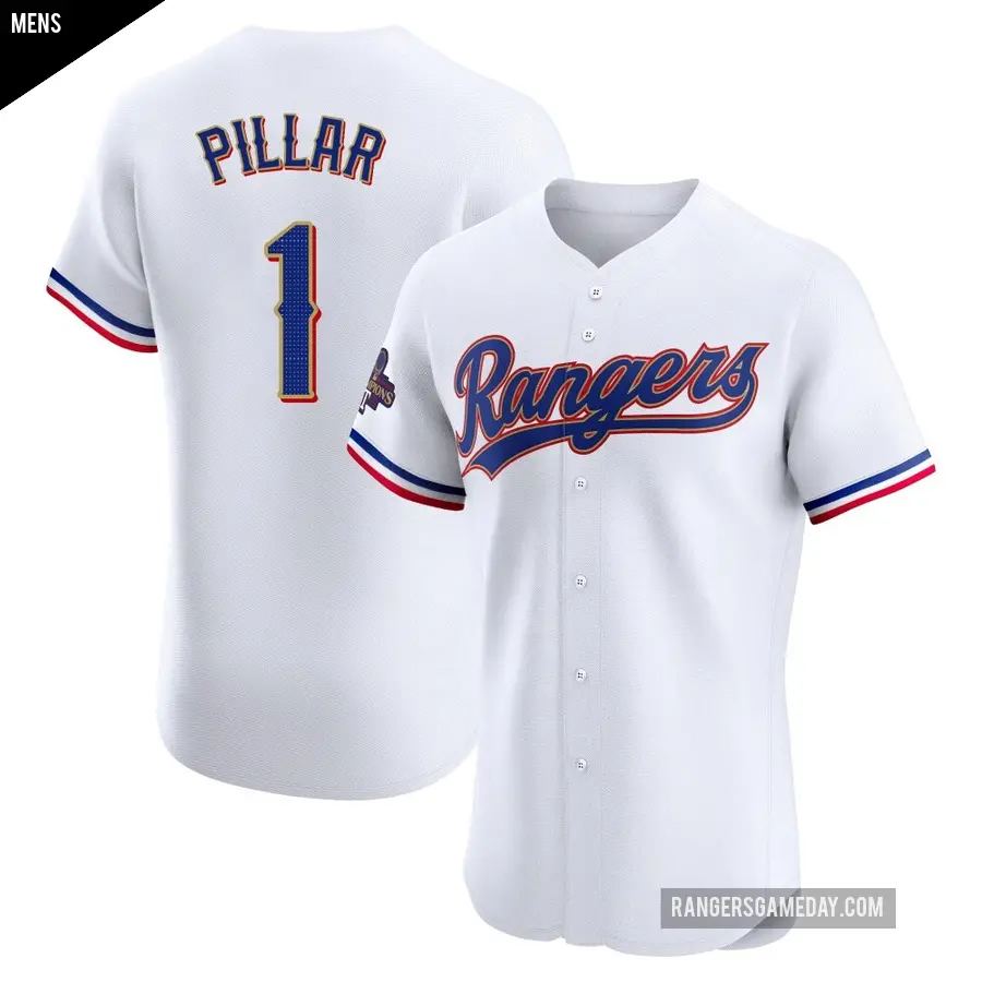 Men's Texas Rangers ＃1 Kevin Pillar Elite Gold White 2024 Collection Jersey
