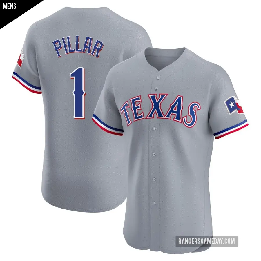 Men's Texas Rangers ＃1 Kevin Pillar Elite Gray Road Jersey