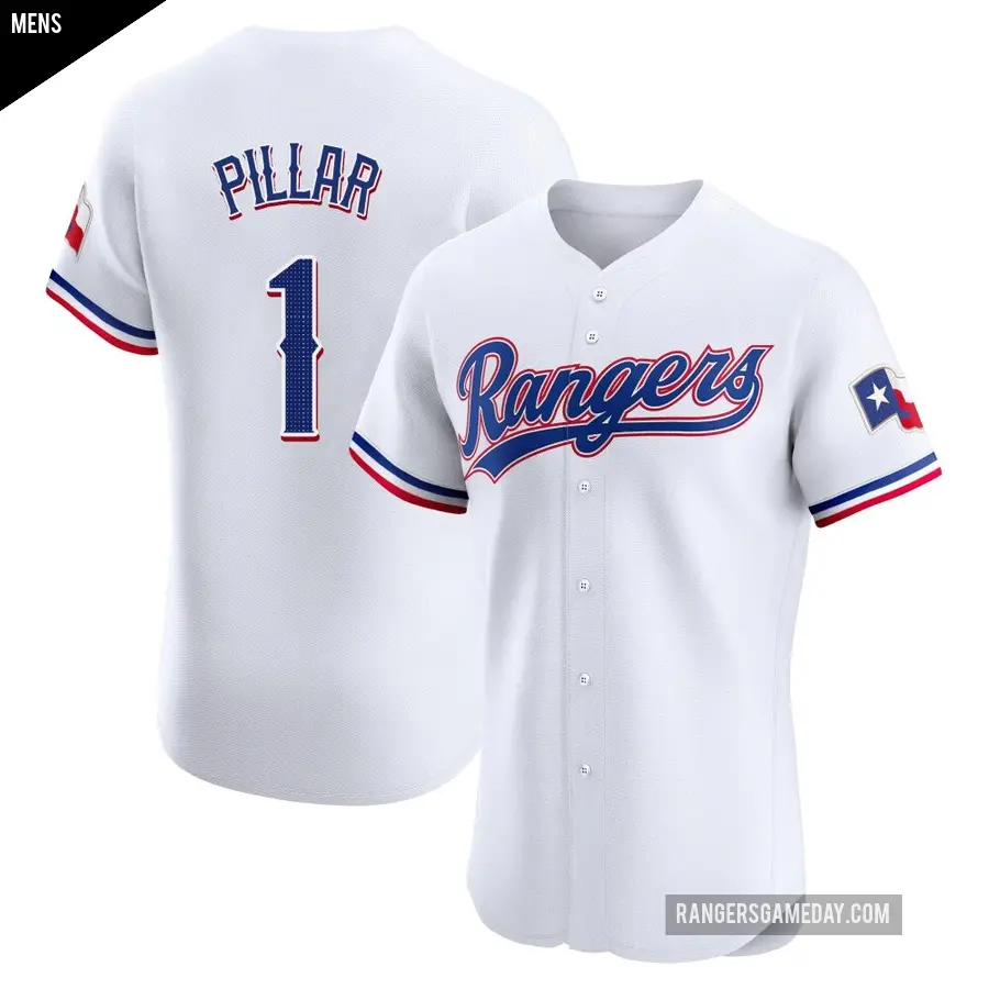 Men's Texas Rangers ＃1 Kevin Pillar Elite White Home Jersey