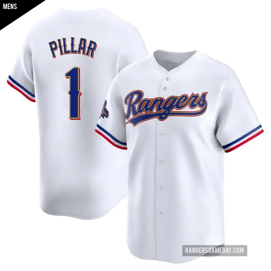 Men's Texas Rangers ＃1 Kevin Pillar Limited Gold White 2024 Collection Jersey