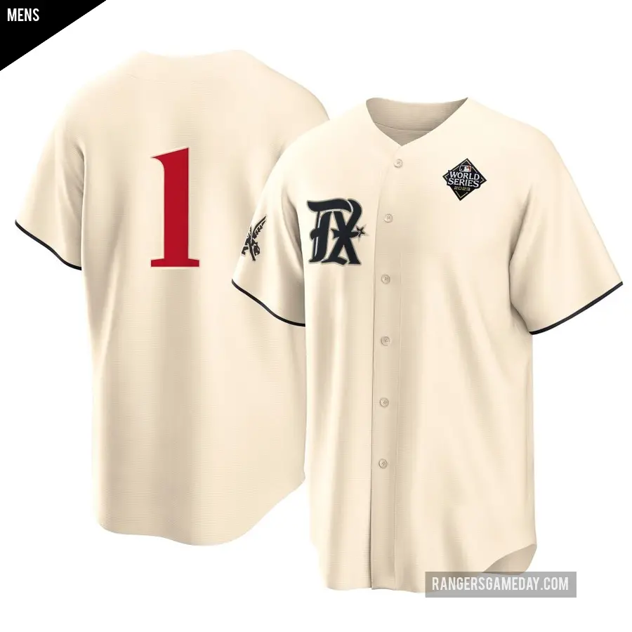 Men's Texas Rangers ＃1 Kevin Pillar Replica Cream 2023 City Connect 2023 World Series Jersey