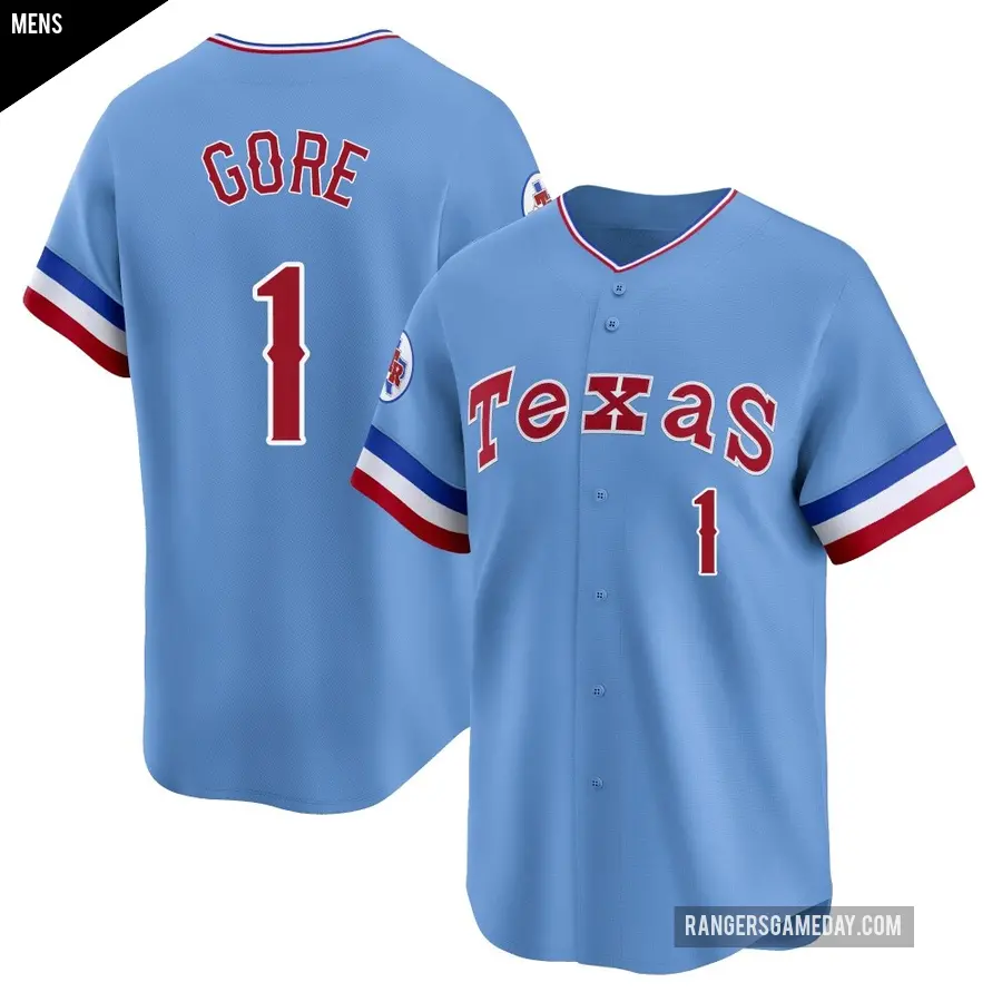 Men's Texas Rangers ＃1 MacKenzie Gore Limited Light Blue Cooperstown Collection Jersey
