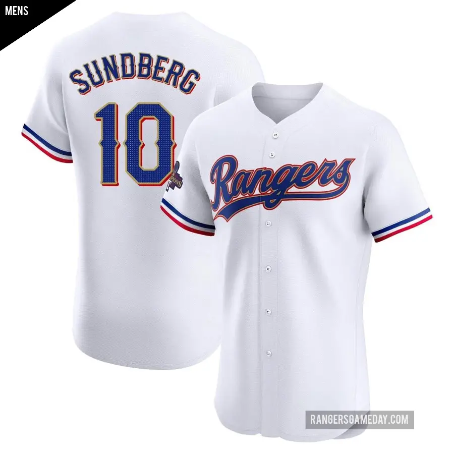 Men's Texas Rangers ＃10 Jim Sundberg Elite Gold White 2024 Collection Jersey