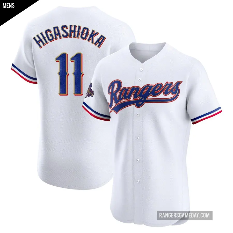 Men's Texas Rangers ＃11 Kyle Higashioka Elite Gold White 2024 Collection Jersey
