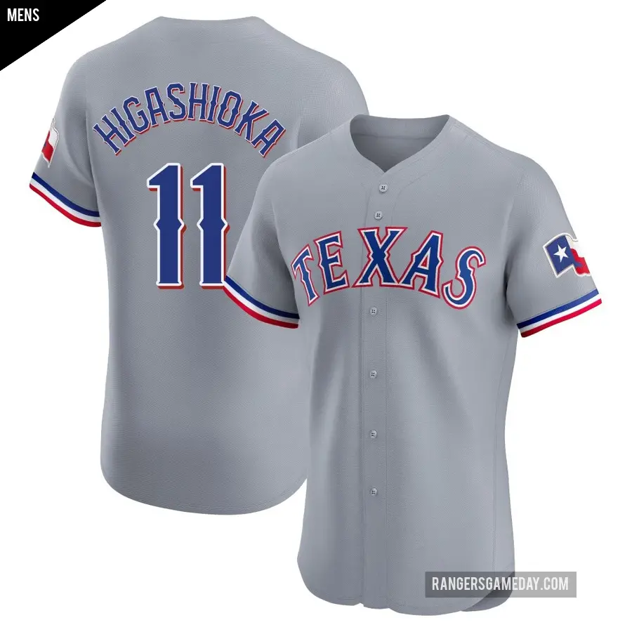 Men's Texas Rangers ＃11 Kyle Higashioka Elite Gray Road Jersey