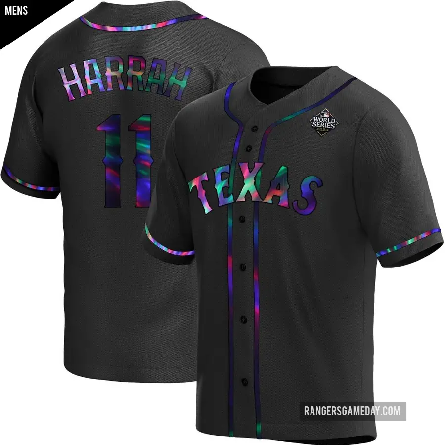 Men's Texas Rangers ＃11 Toby Harrah Replica Black Holographic Alternate 2023 World Series Jersey