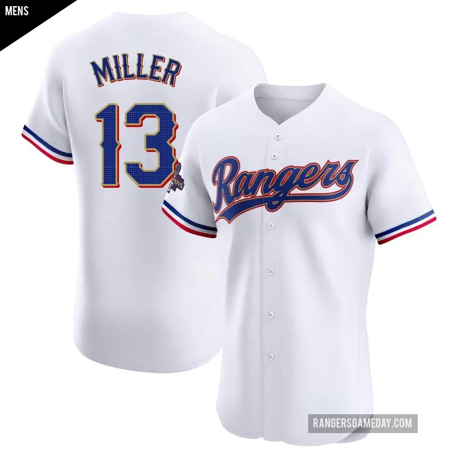 Men's Texas Rangers ＃13 Brad Miller Elite Gold White 2024 Collection Jersey
