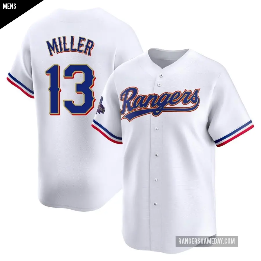 Men's Texas Rangers ＃13 Brad Miller Limited Gold White 2024 Collection Jersey
