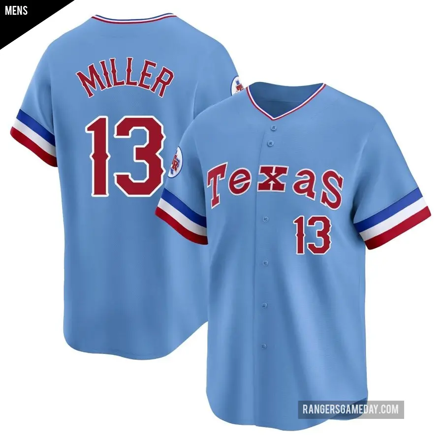Men's Texas Rangers ＃13 Brad Miller Limited Light Blue Cooperstown Collection Jersey