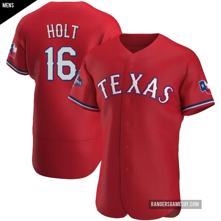 Men's Texas Rangers ＃16 Brock Holt Authentic Red Alternate 2023 World Series Champions Jersey