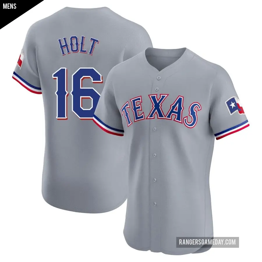 Men's Texas Rangers ＃16 Brock Holt Elite Gray Road Jersey