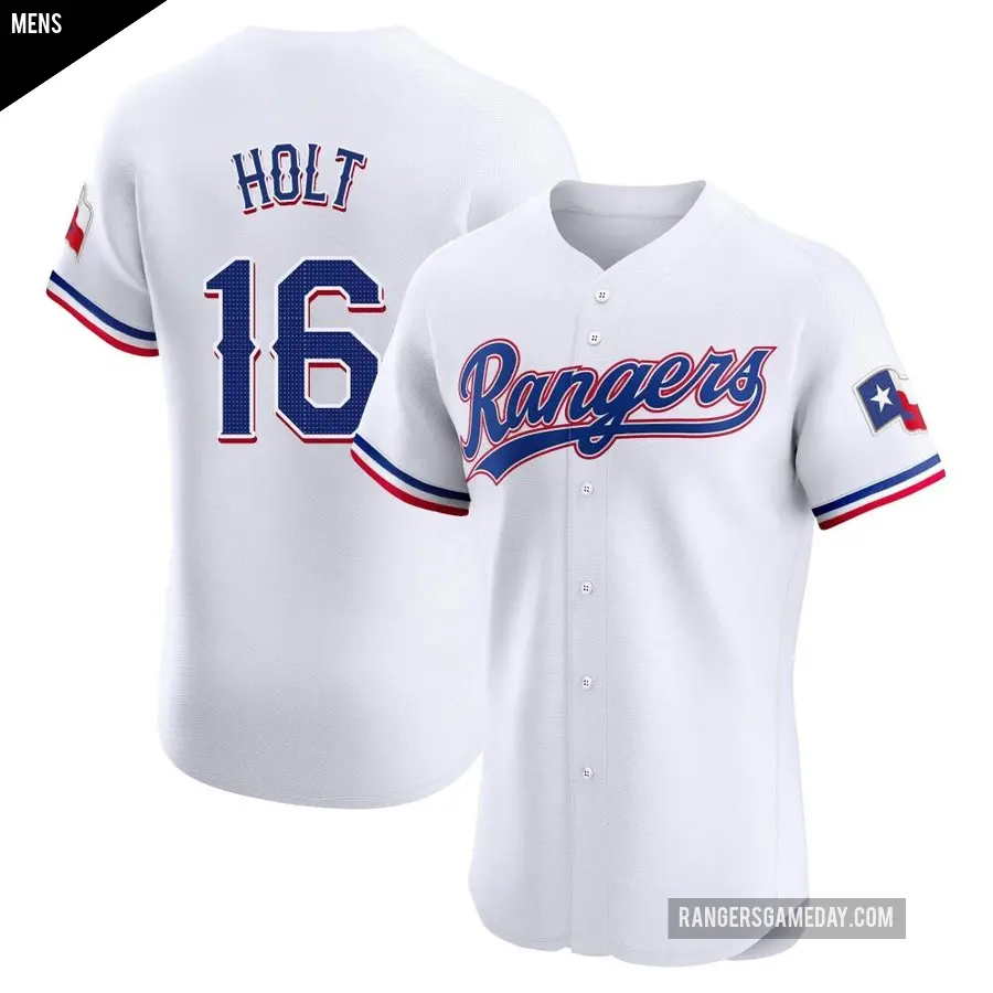 Men's Texas Rangers ＃16 Brock Holt Elite White Home Jersey