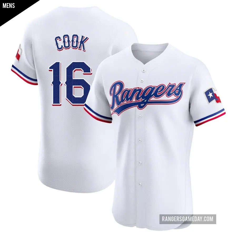 Men's Texas Rangers ＃16 Casey Cook Elite White Home Jersey