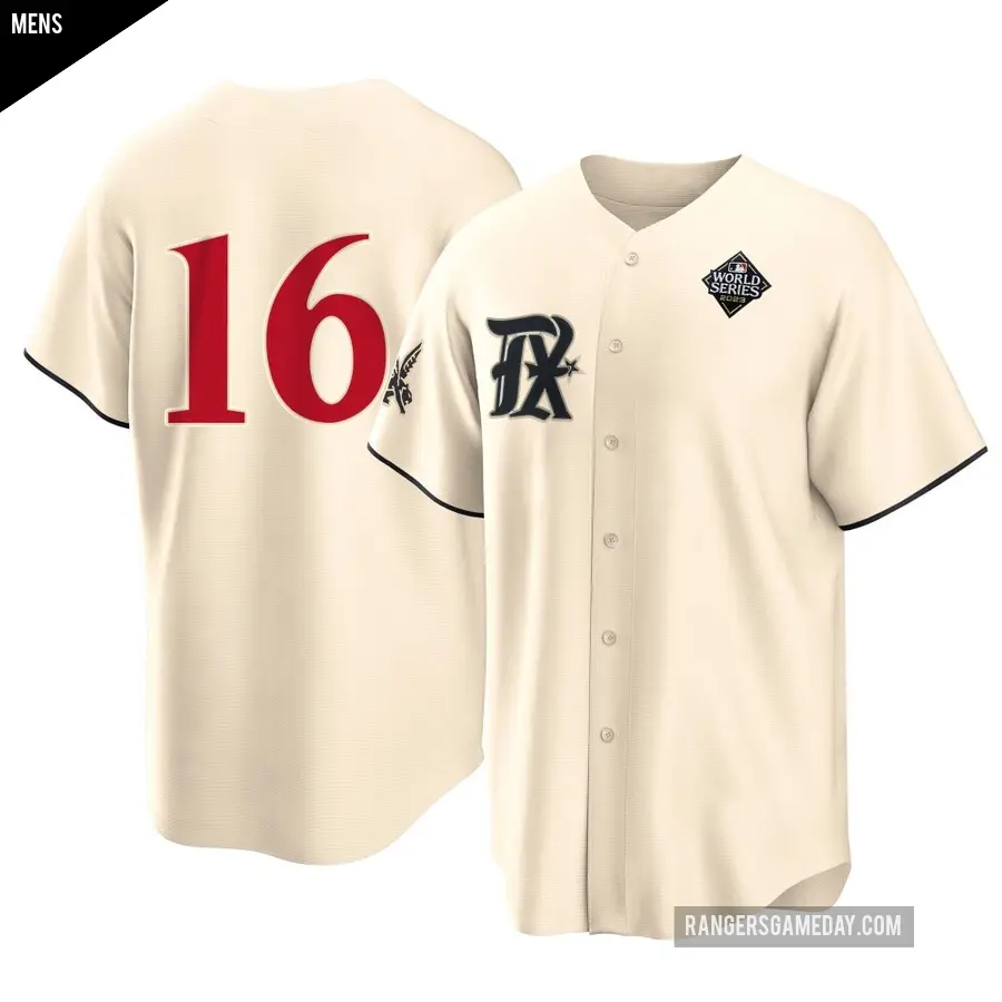 Men's Texas Rangers ＃16 Casey Cook Replica Cream 2023 City Connect 2023 World Series Jersey