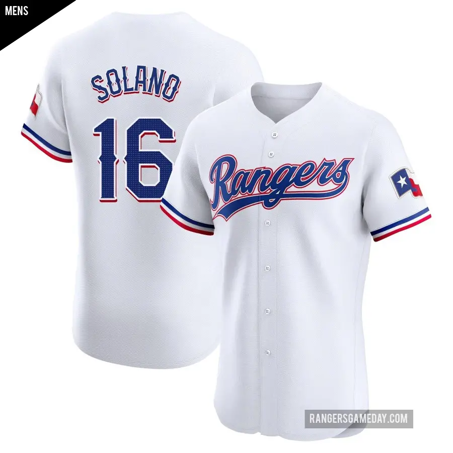 Men's Texas Rangers ＃16 Donovan Solano Elite White Home Jersey