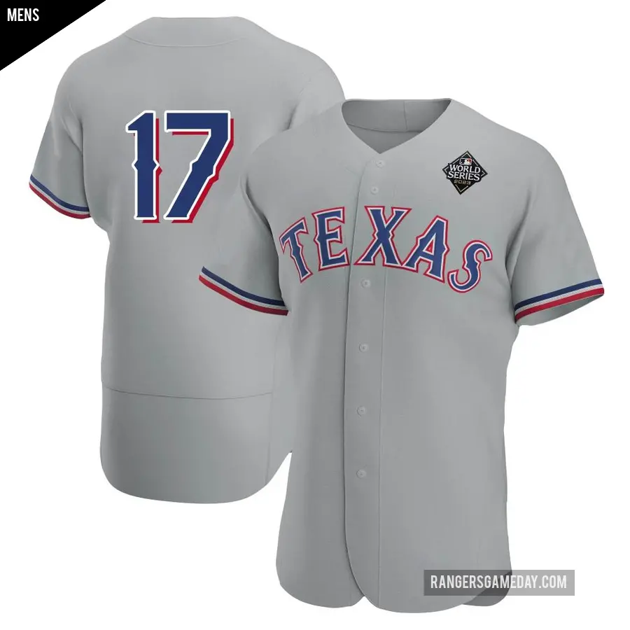 Men's Texas Rangers ＃17 Nathan Eovaldi Authentic Gray Road 2023 World Series Jersey