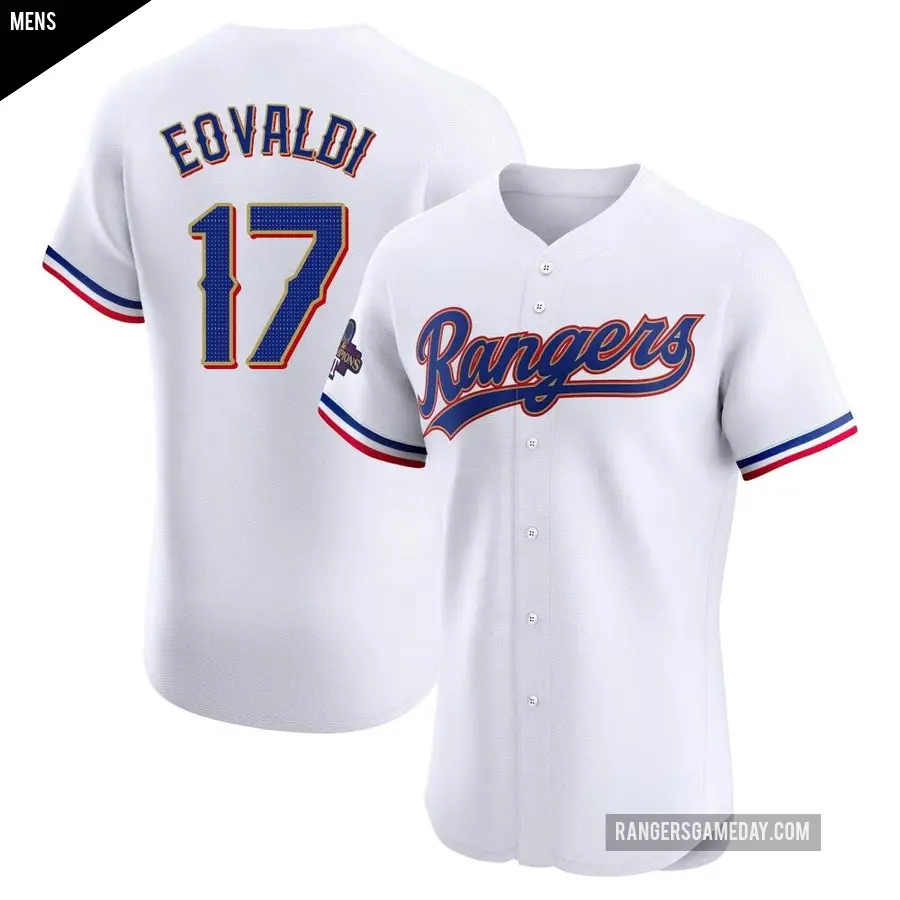Men's Texas Rangers ＃17 Nathan Eovaldi Elite Gold White 2024 Collection Jersey