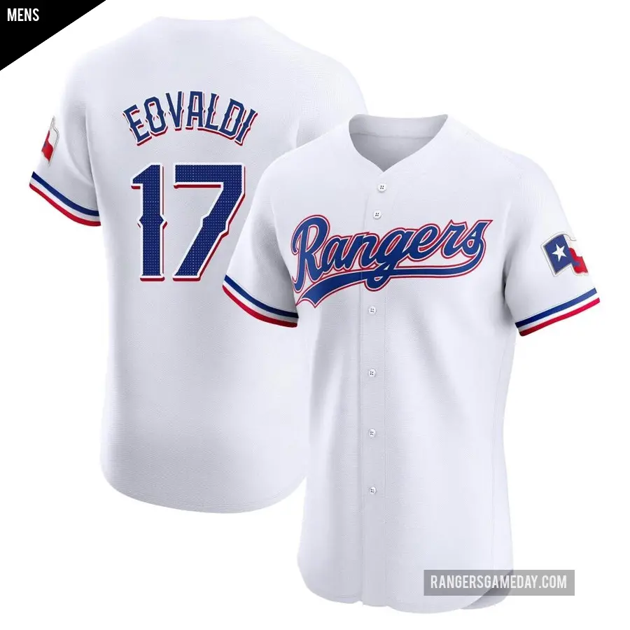 Men's Texas Rangers ＃17 Nathan Eovaldi Elite White Home Jersey