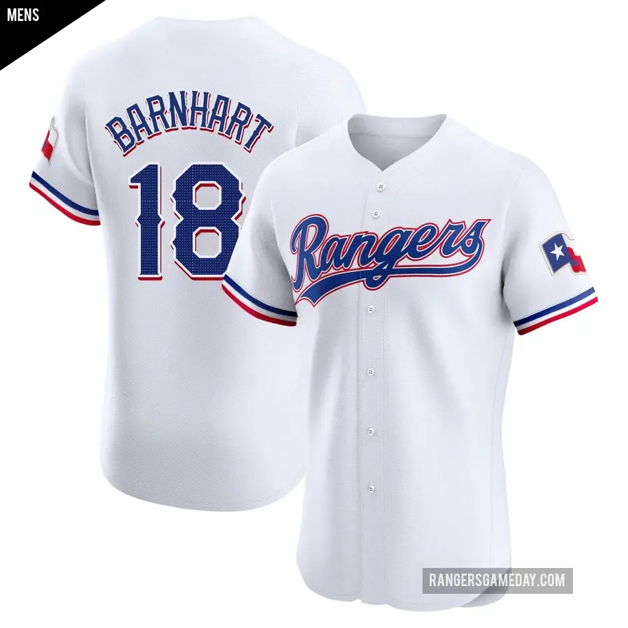 Men's Texas Rangers ＃18 Tucker Barnhart Elite White Home Jersey
