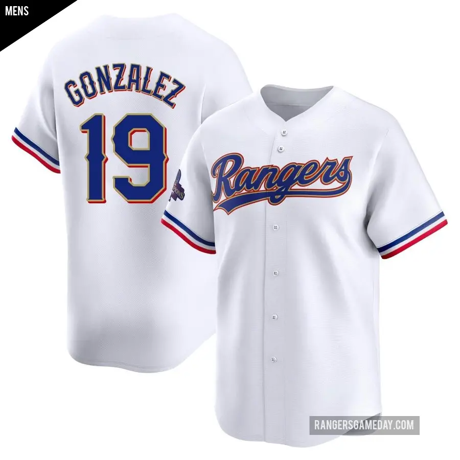 Men's Texas Rangers ＃19 Juan Gonzalez Limited Gold White 2024 Collection Jersey