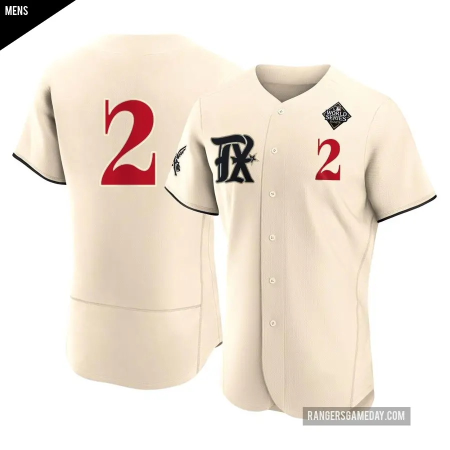 Men's Texas Rangers ＃2 Marcus Semien Authentic Cream 2023 City Connect 2023 World Series Jersey