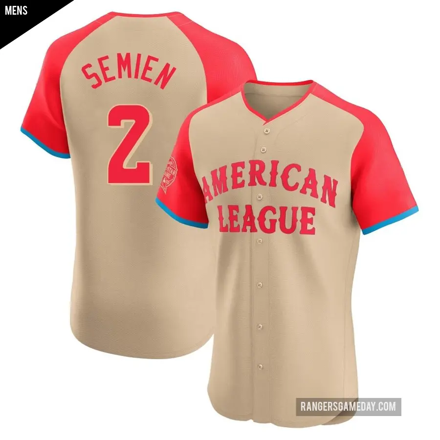 Men's Texas Rangers ＃2 Marcus Semien Elite Cream American League 2024 All-Star Game Jersey