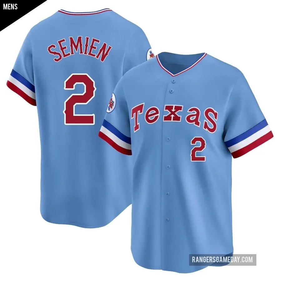 Men's Texas Rangers ＃2 Marcus Semien Limited Light Blue Cooperstown Collection Jersey