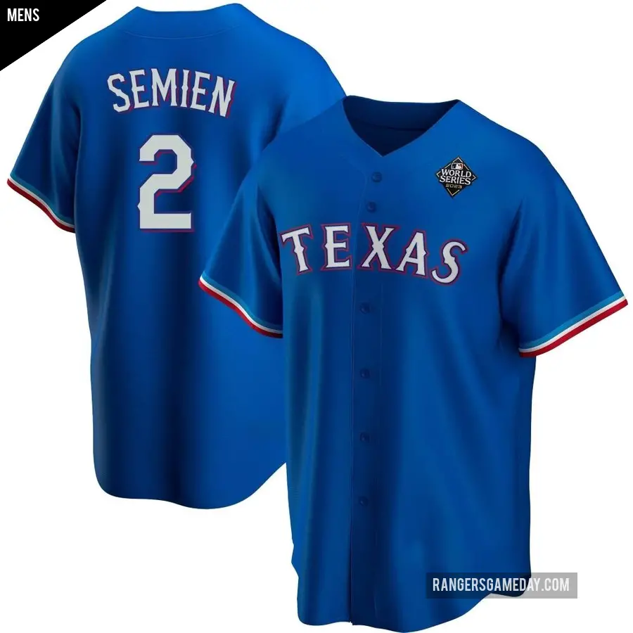 Men's Texas Rangers ＃2 Marcus Semien Replica Royal Alternate 2023 World Series Jersey