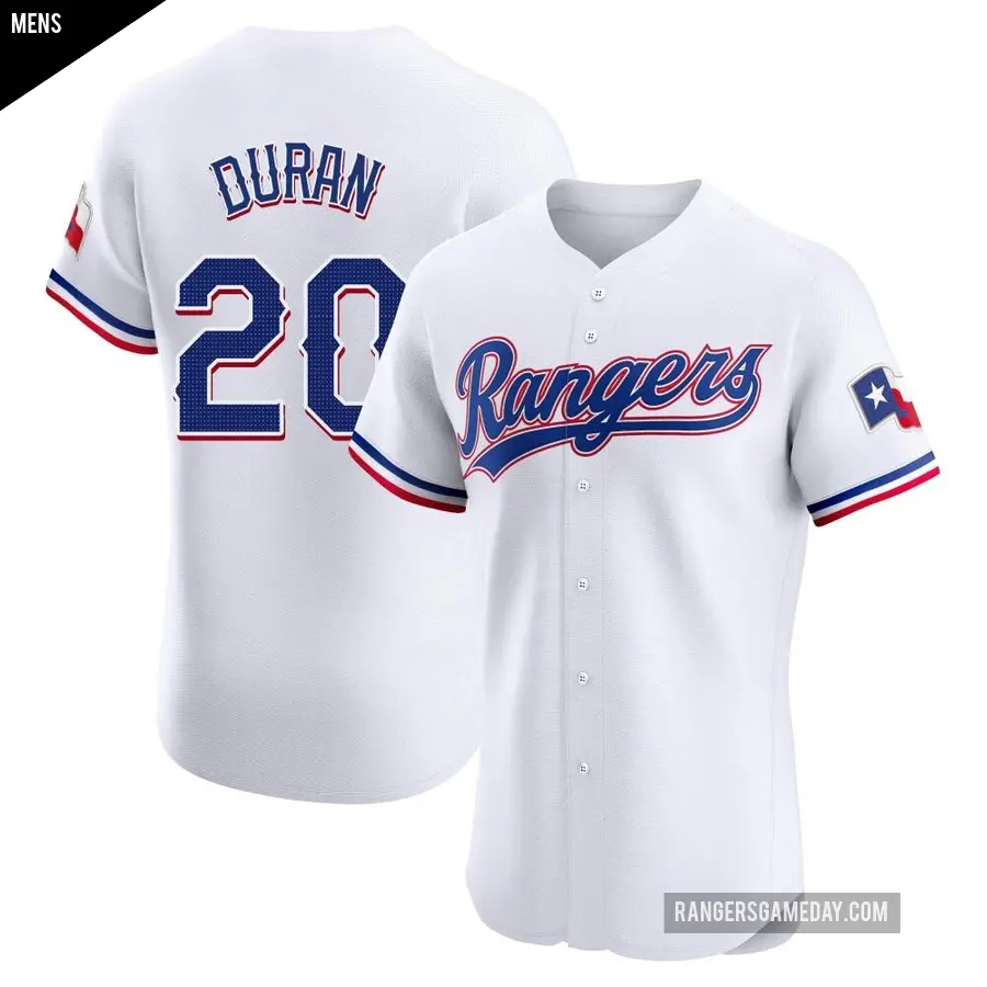 Men's Texas Rangers ＃20 Ezequiel Duran Elite White Home Jersey