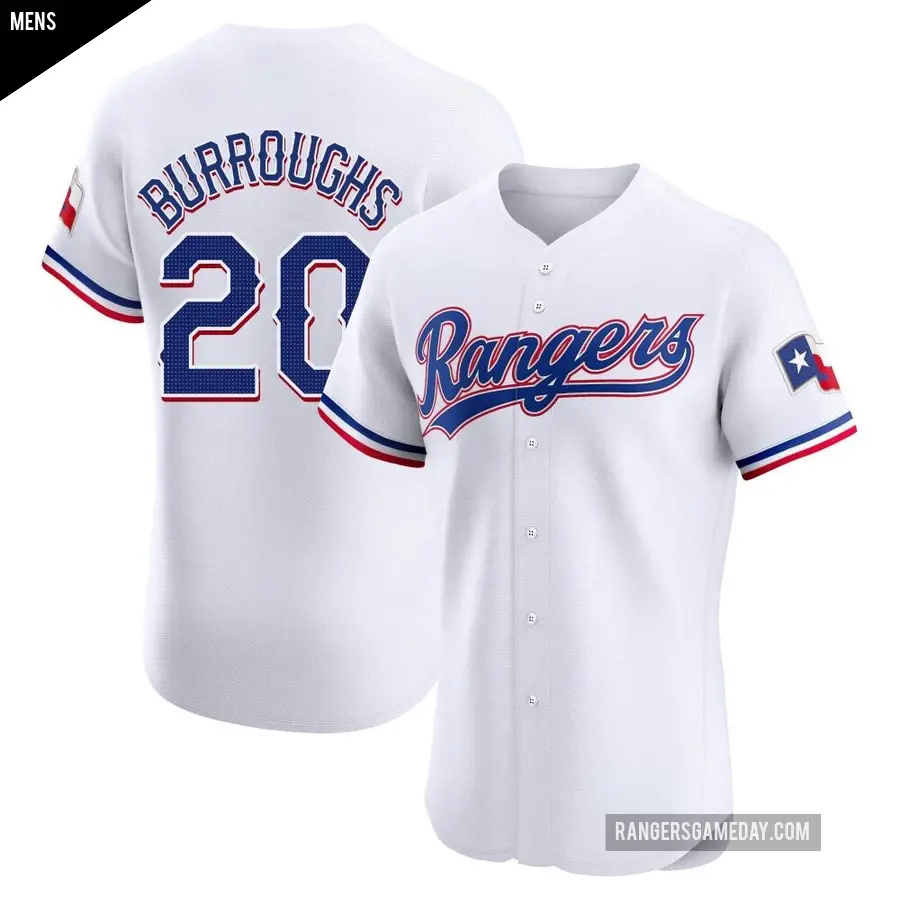 Men's Texas Rangers ＃20 Jeff Burroughs Elite White Home Jersey