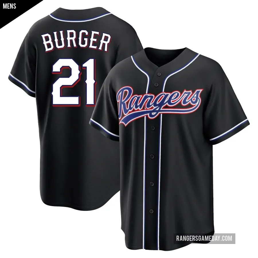 Men's Texas Rangers ＃21 Jake Burger Replica Black Fashion Out Jersey