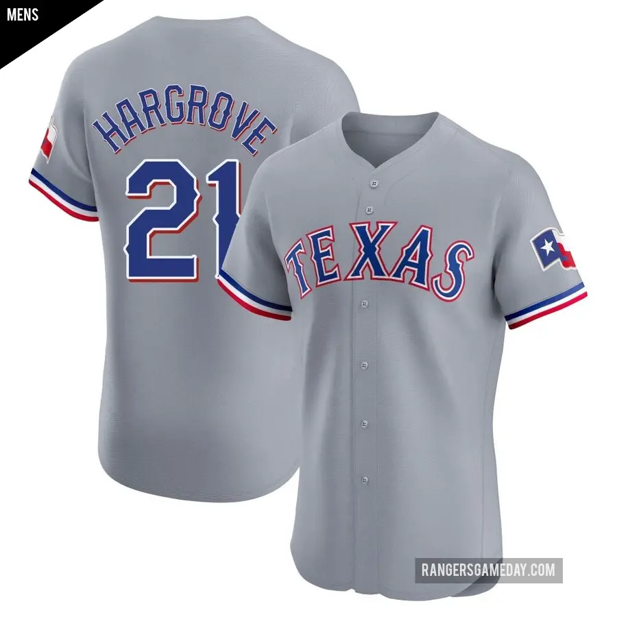 Men's Texas Rangers ＃21 Mike Hargrove Elite Gray Road Jersey