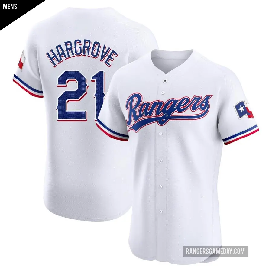 Men's Texas Rangers ＃21 Mike Hargrove Elite White Home Jersey