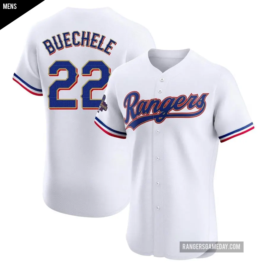 Men's Texas Rangers ＃22 Steve Buechele Elite Gold White 2024 Collection Jersey