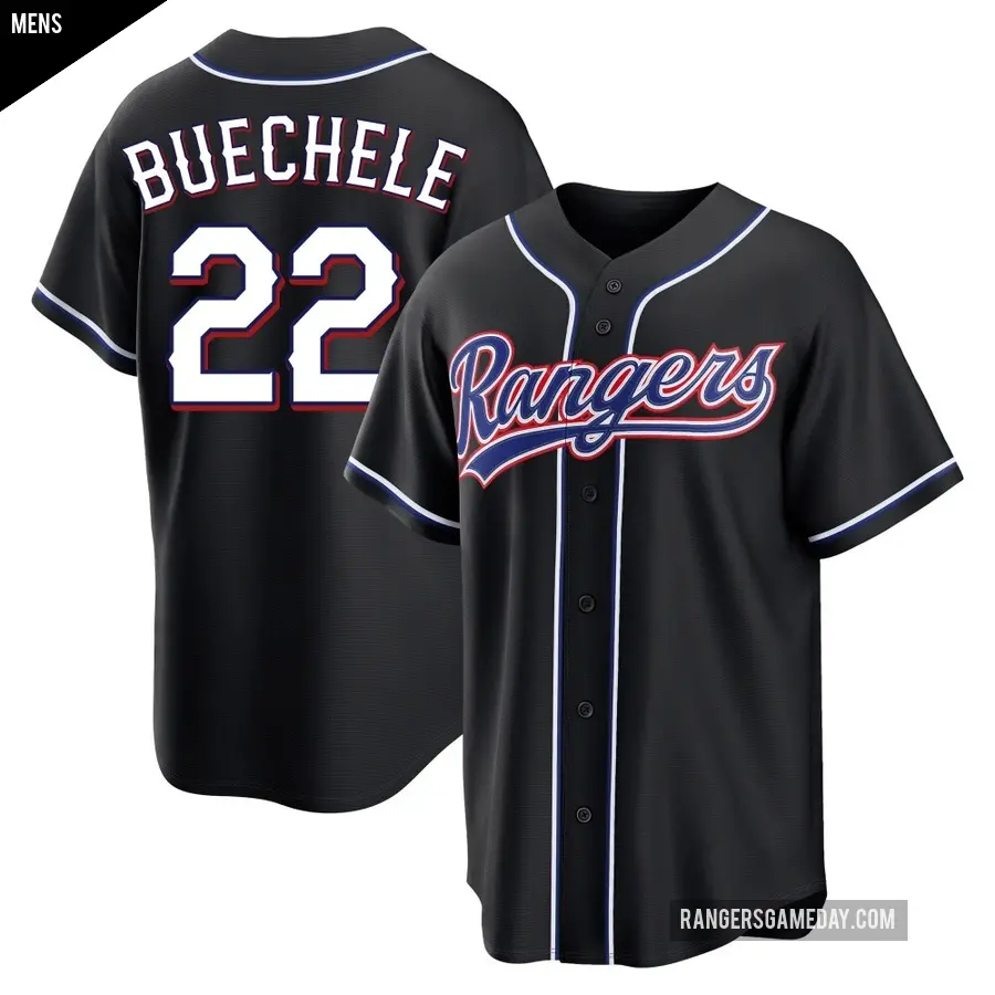 Men's Texas Rangers ＃22 Steve Buechele Replica Black Fashion Out Jersey