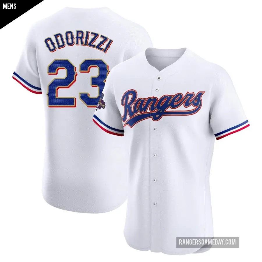 Men's Texas Rangers ＃23 Jake Odorizzi Elite Gold White 2024 Collection Jersey