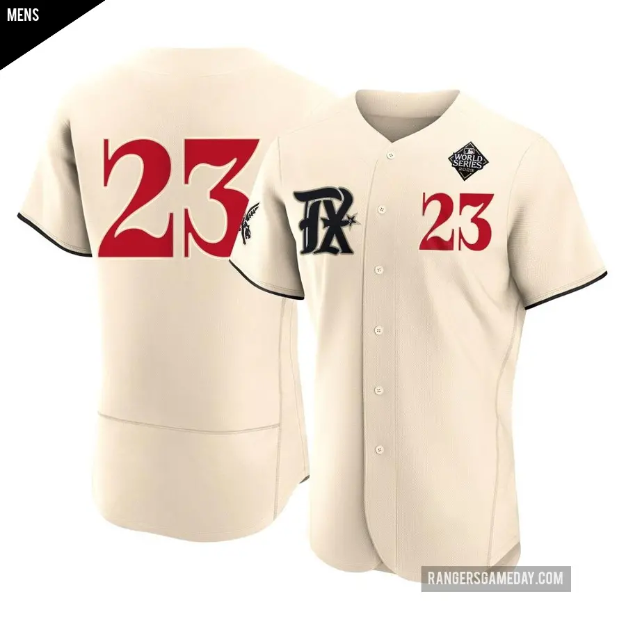 Men's Texas Rangers ＃23 Kevin Plawecki Authentic Cream 2023 City Connect 2023 World Series Jersey