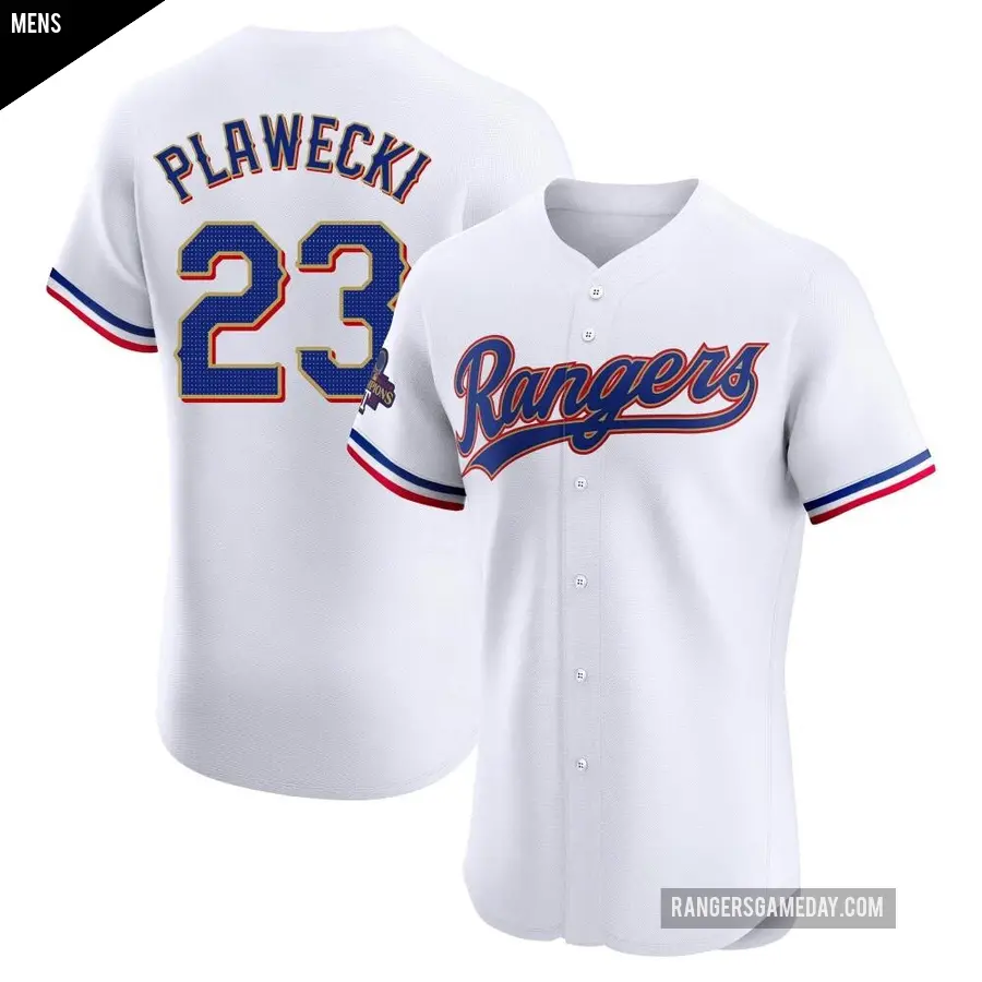 Men's Texas Rangers ＃23 Kevin Plawecki Elite Gold White 2024 Collection Jersey