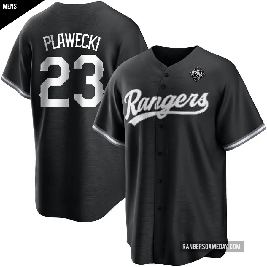 Men's Texas Rangers ＃23 Kevin Plawecki Replica White Black 2023 World Series Jersey