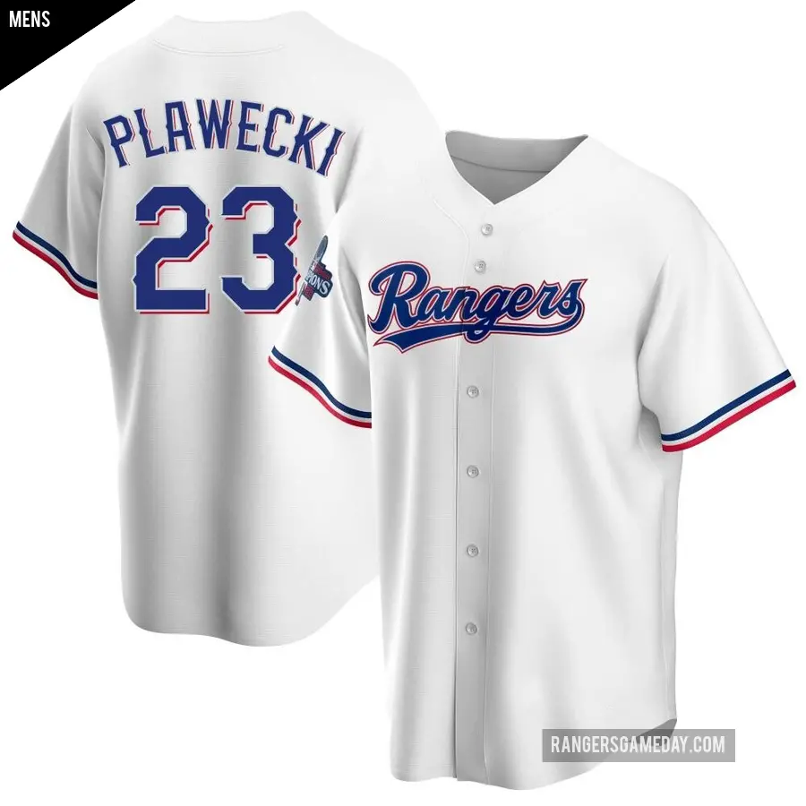 Men's Texas Rangers ＃23 Kevin Plawecki Replica White Home 2023 World Series Champions Jersey