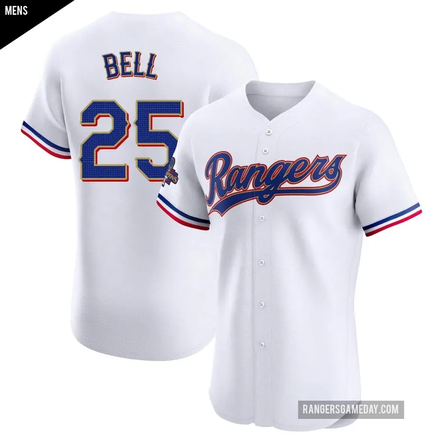 Men's Texas Rangers ＃25 Buddy Bell Elite Gold White 2024 Collection Jersey