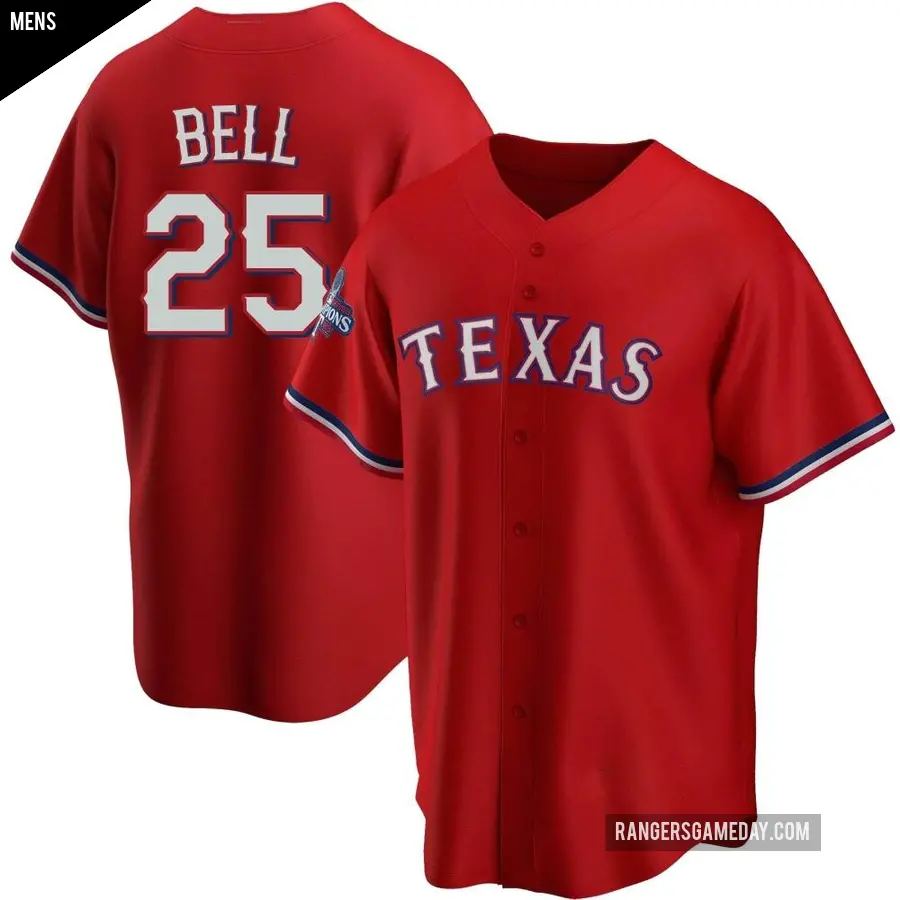 Men's Texas Rangers ＃25 Buddy Bell Replica Red Alternate 2023 World Series Champions Jersey