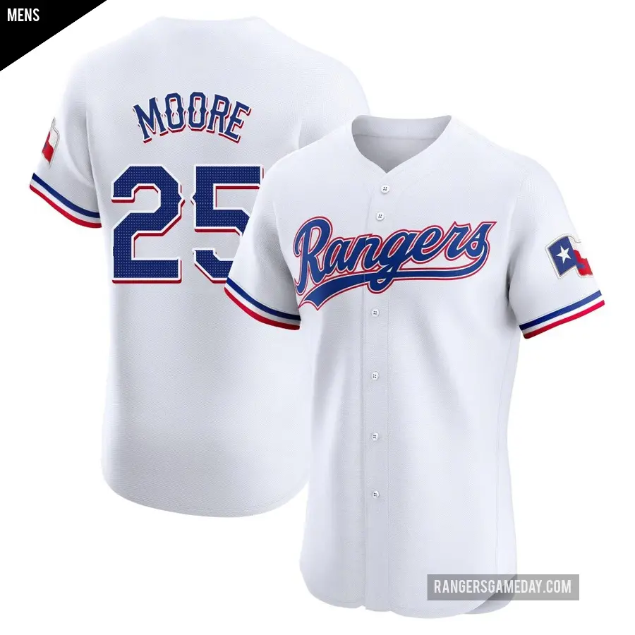 Men's Texas Rangers ＃25 Dylan Moore Elite White Home Jersey