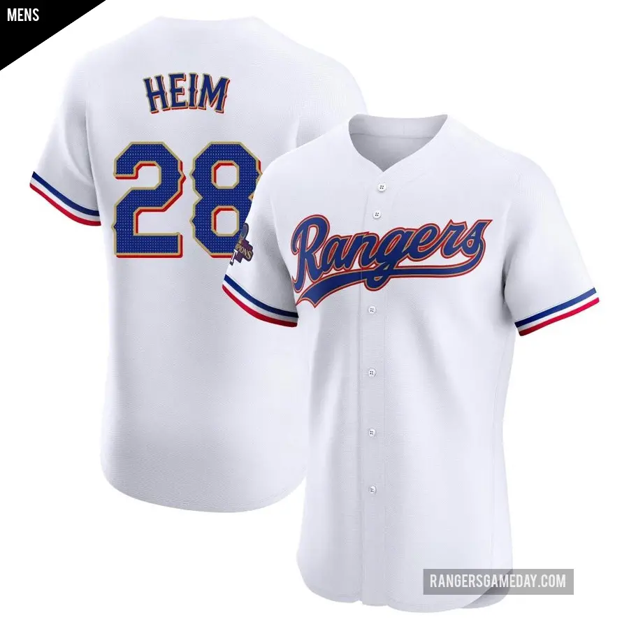 Men's Texas Rangers ＃28 Jonah Heim Elite Gold White 2024 Collection Jersey